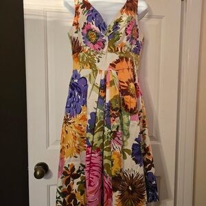 Suzi Chin For Maggie Boutique Floral Dress Size 10 V Neck Fit & Flare Colorful